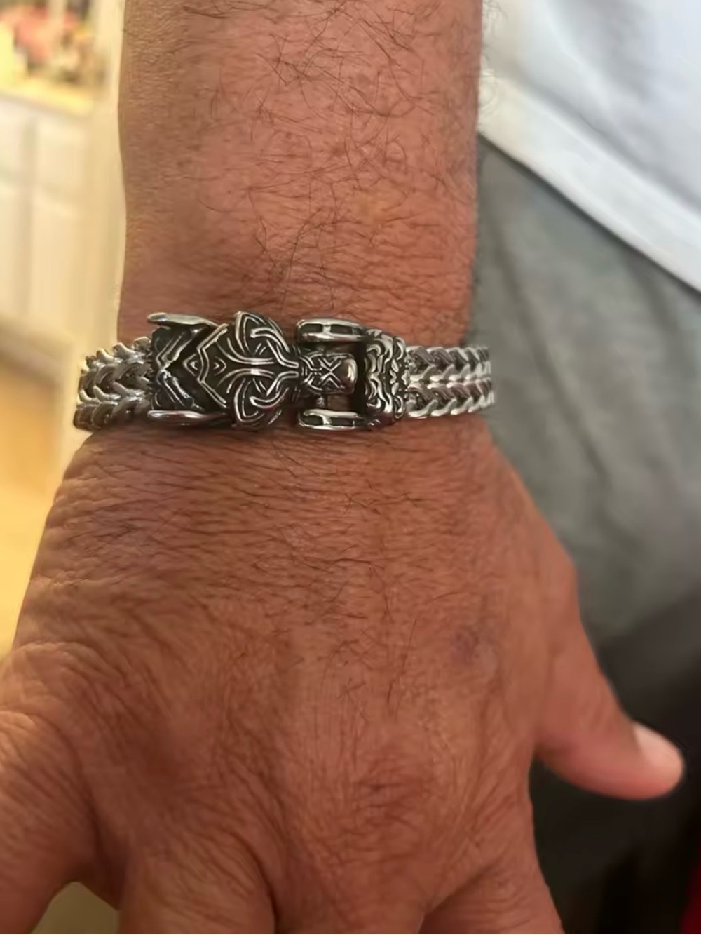 Sterling Silver Viking Wolf Bracelet - Braided Chain - Picture 10 of 11